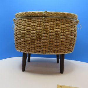 VTG Exclusive Singer MCM Sewing Storage Basket/Stool Woven Plastic Wicker